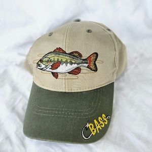 Bass Sport Cap Canvas/Green Embroidered Fish & Bass Adjustable Strapback OSFA